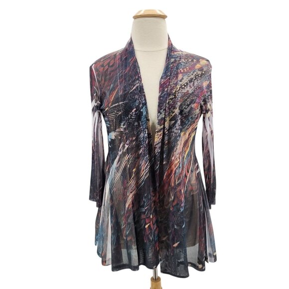 Jess & Janes Womens XL Duster Cardigan Multicolor Mesh Sheer Boho Hippie Retro - Picture 9 of 9